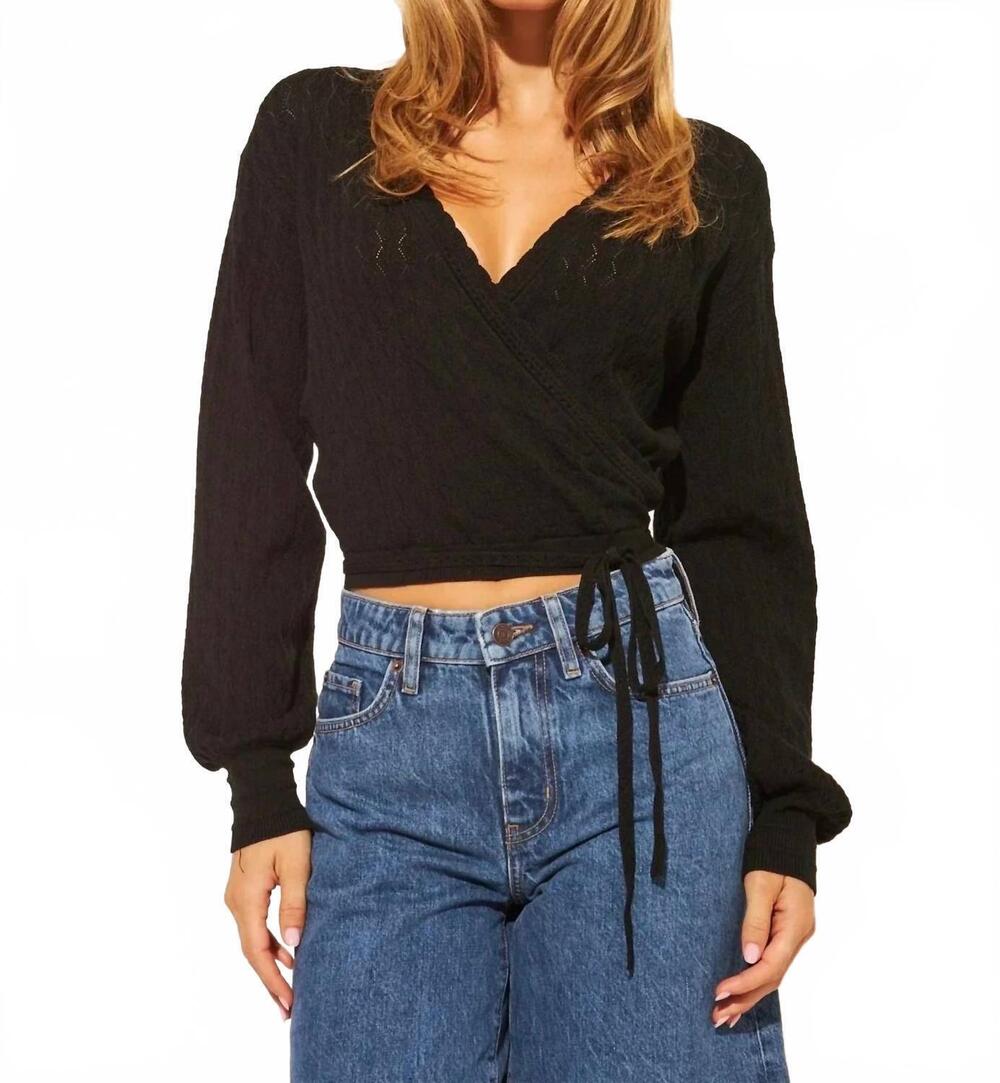 NEW JOHN + JENN august wrap sweater in caviar black